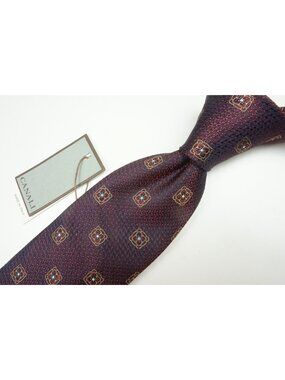 Canali Merlot Red Gold Floral Geometric Silk Tie Brand New With Tags